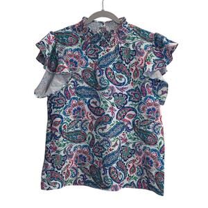 THML Size Small Colorful Paisley Flutter Sleeve Blouse Whimsy Fairy